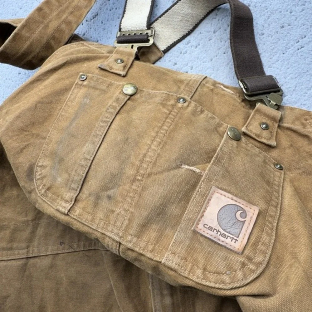 Carhartt Overalls Men 50x30 Brown Duck Bib Double Knee Canvas‎ R06 Workwear Bib